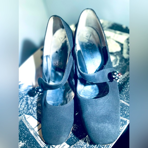 🖤 Vintage 🖤 Black Grosgrain Satin Cross Strap Mary Jane Heels Rhinestone 7 1/2 - Picture 6 of 10